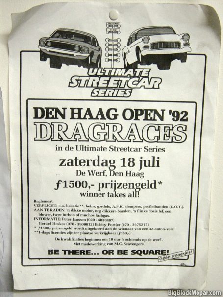 Flyer of Dragracing Zichtenburg 1992 De Werf Den Haag